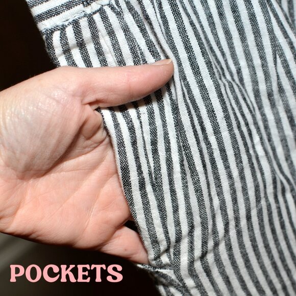 Plus Size 22/24 Cato Wide Leg Black & White Stripe Linen Stretch Waist Pants - Picture 6 of 12